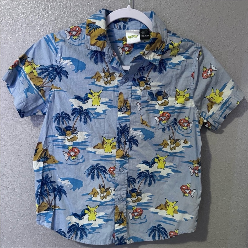 Pokemon Boys Aloha Vacay Short Sleeve Button-Up Shirt | Size Medium - Picture 2 of 11